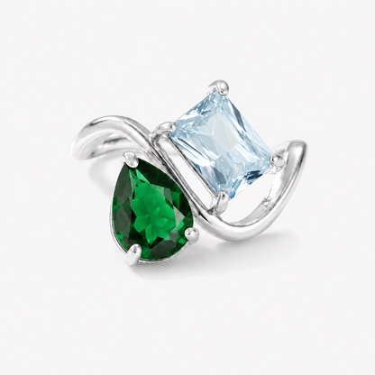 Verity Birthstone Duo Ring (Silver) — May & March birthstones