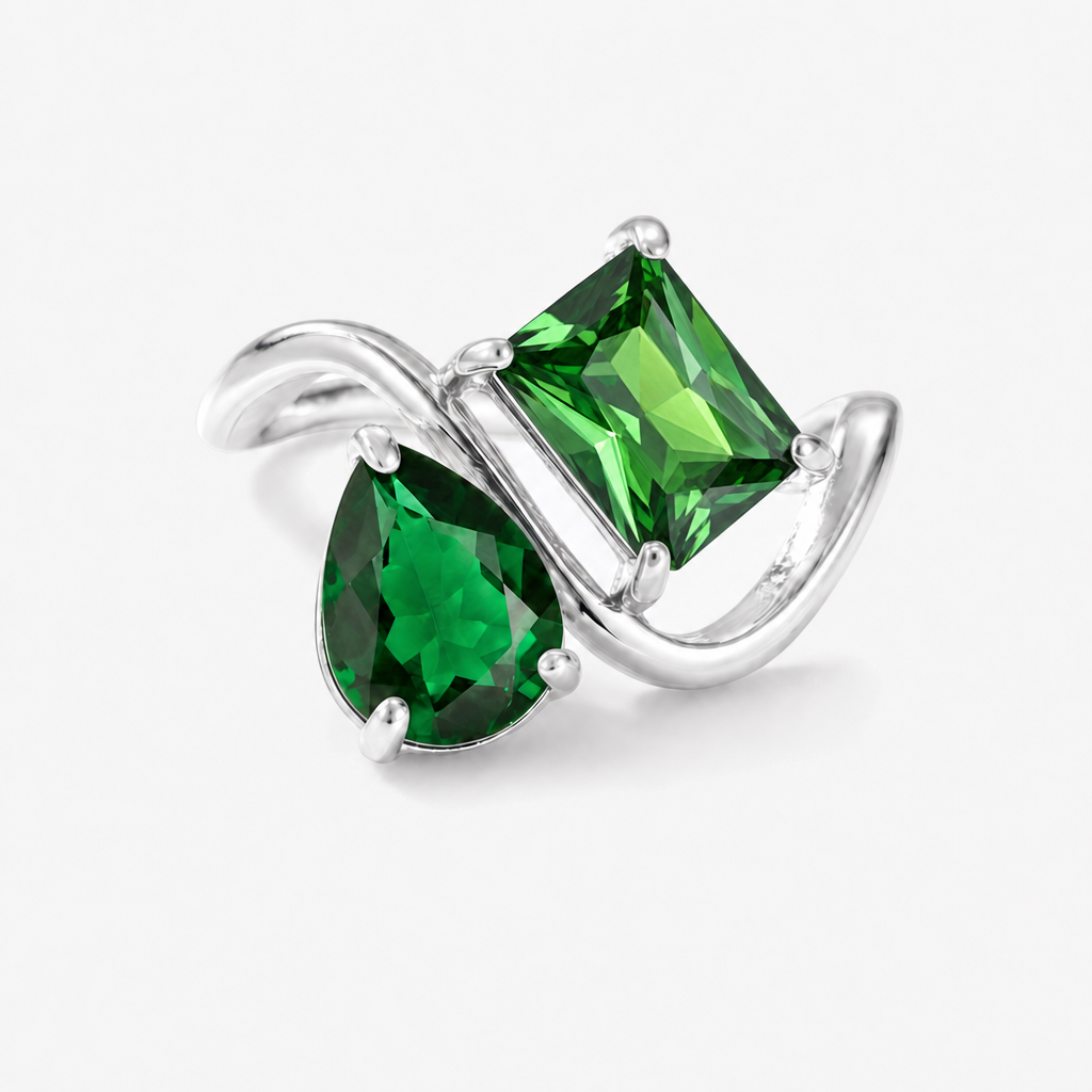 Verity Birthstone Duo Ring (Silver) — May & May birthstones