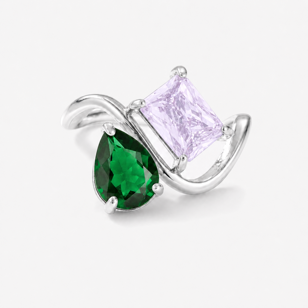 Verity Birthstone Duo Ring (Silver) — May & June birthstones