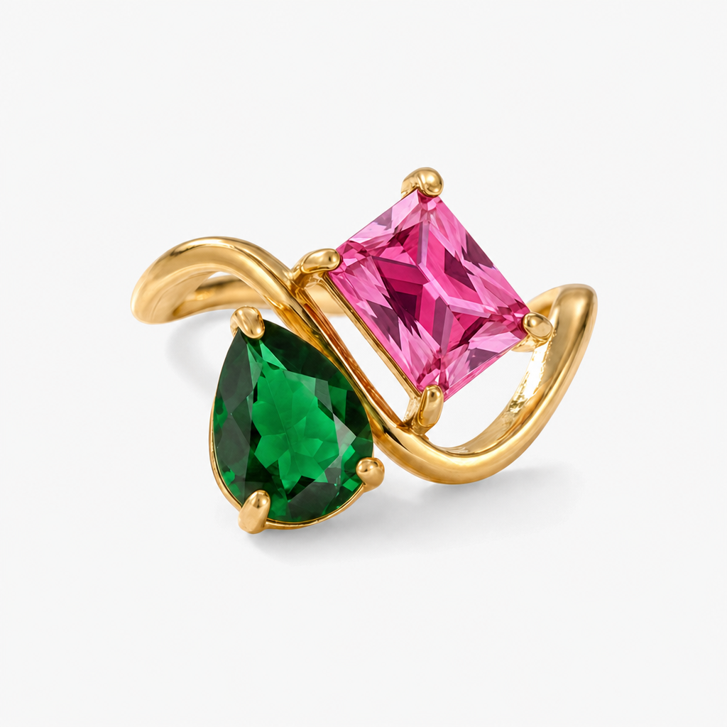 Verity Birthstone Duo Ring — May & July birthstones