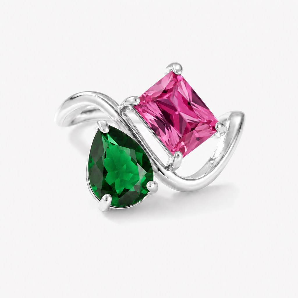 Verity Birthstone Duo Ring (Silver) — May & July birthstones