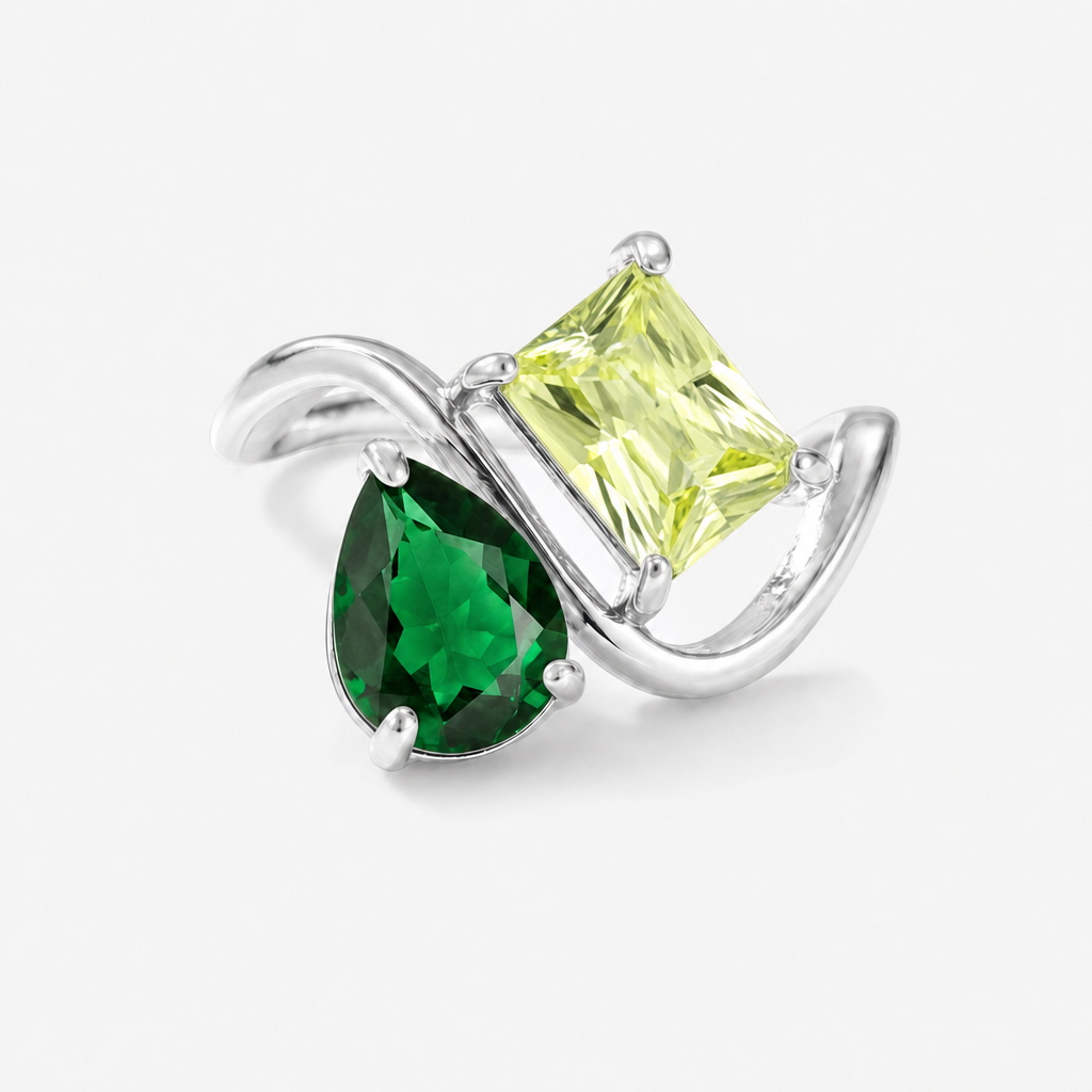 Verity Birthstone Duo Ring (Silver) — May & August birthstones
