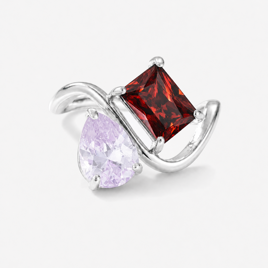 Verity Birthstone Duo Ring (Silver) — June & January birthstones