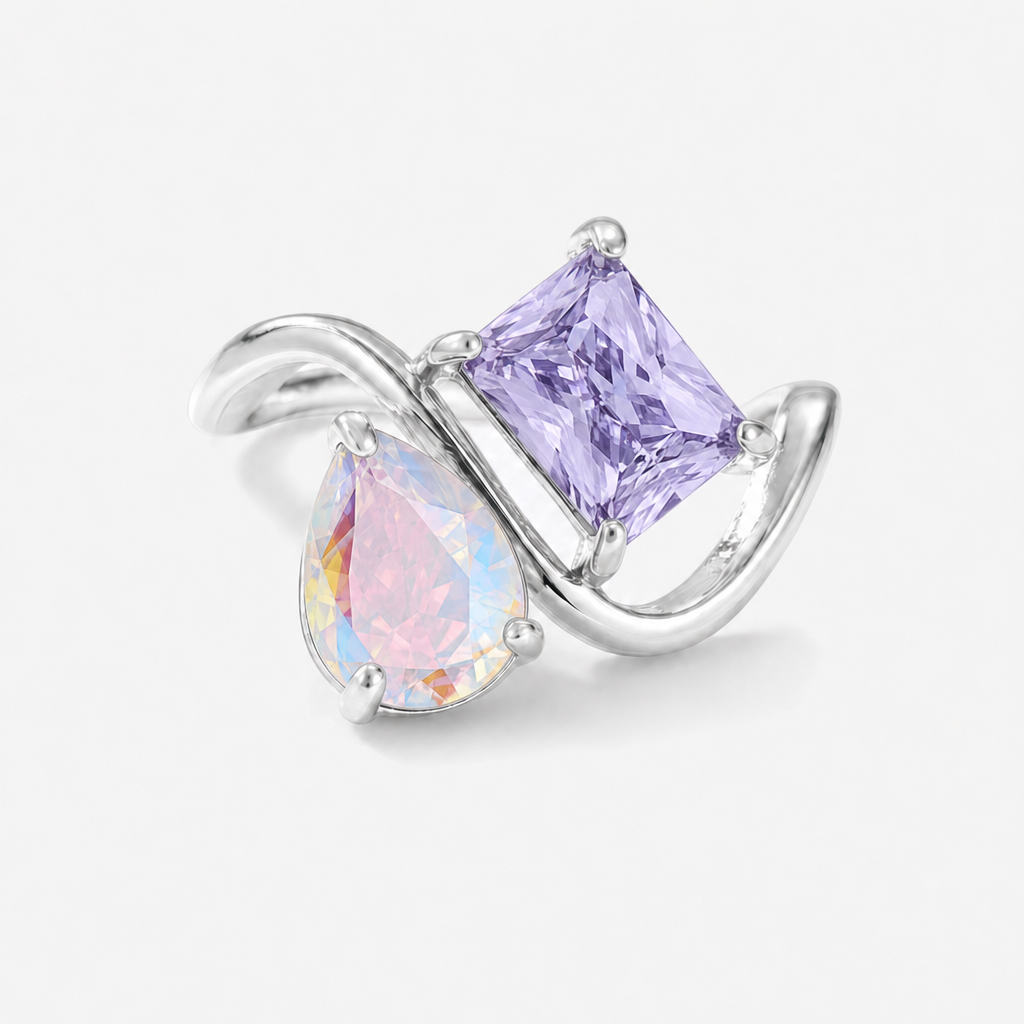 Verity Birthstone Duo Ring (Silver) — June & February birthstones