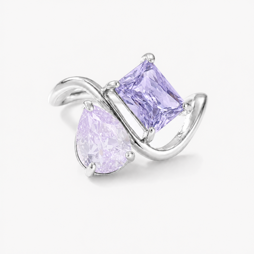 Verity Birthstone Duo Ring (Silver) — June & February birthstones