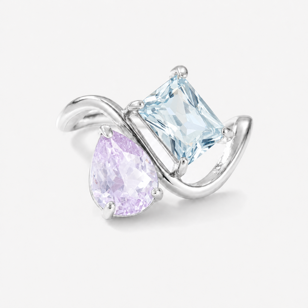 Verity Birthstone Duo Ring (Silver) — June & March birthstones