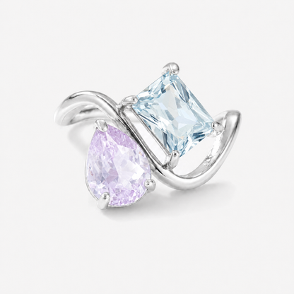 Verity Birthstone Duo Ring (Silver) — June & March birthstones