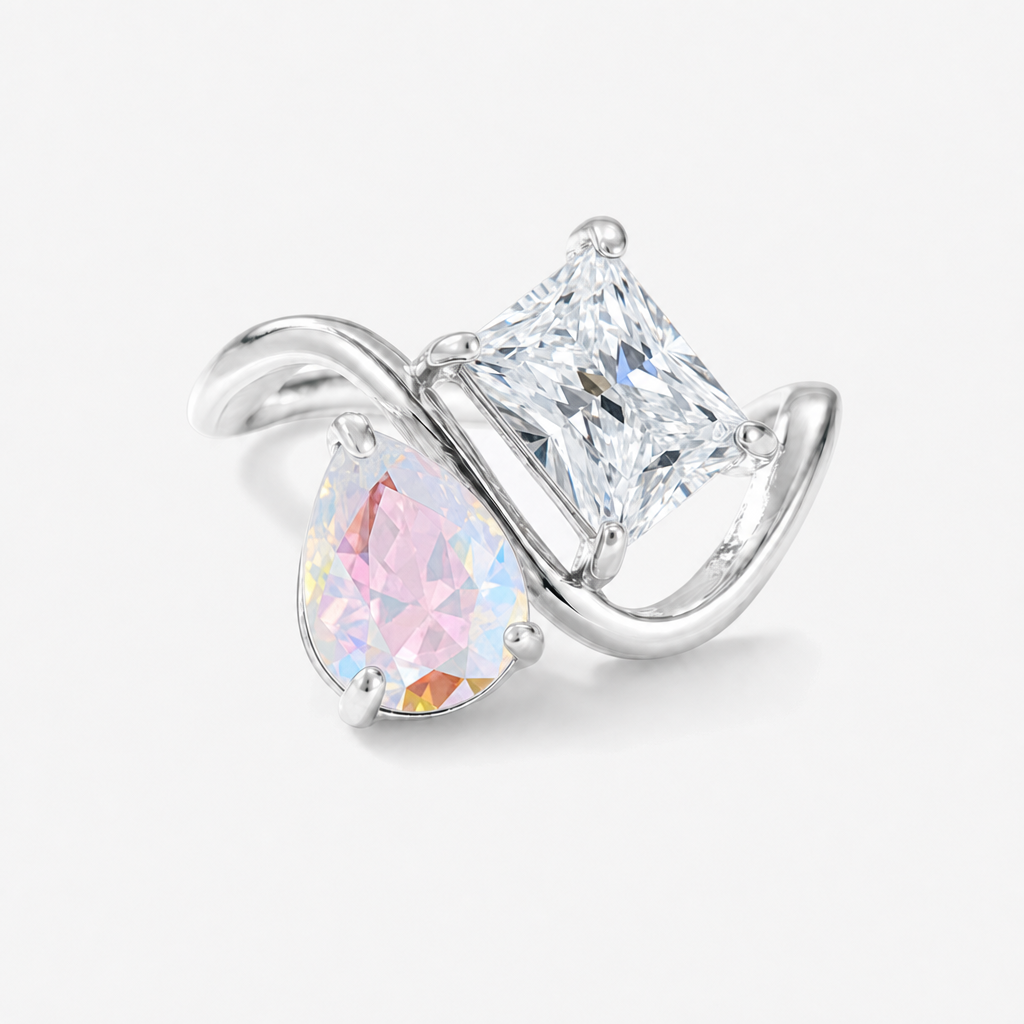 Verity Birthstone Duo Ring (Silver) — June & April birthstones