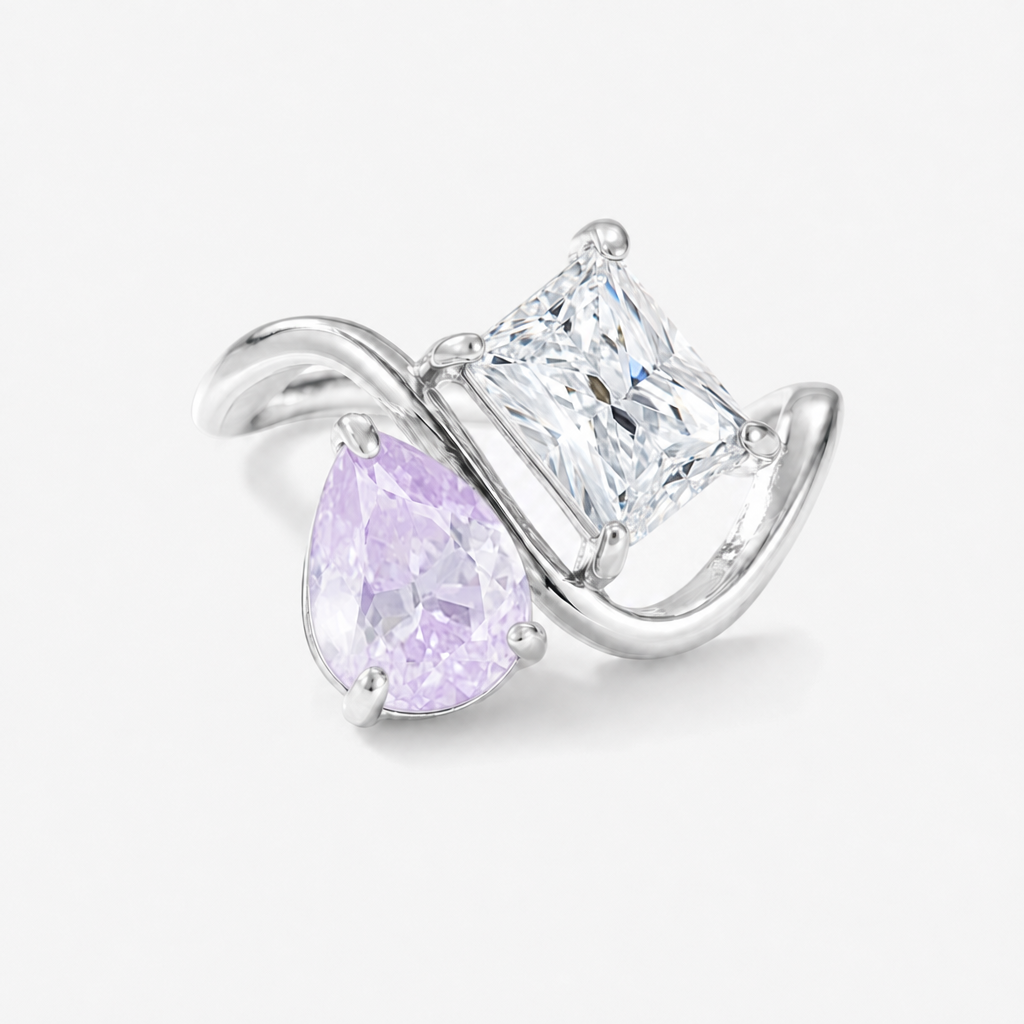 Verity Birthstone Duo Ring (Silver) — June & April birthstones
