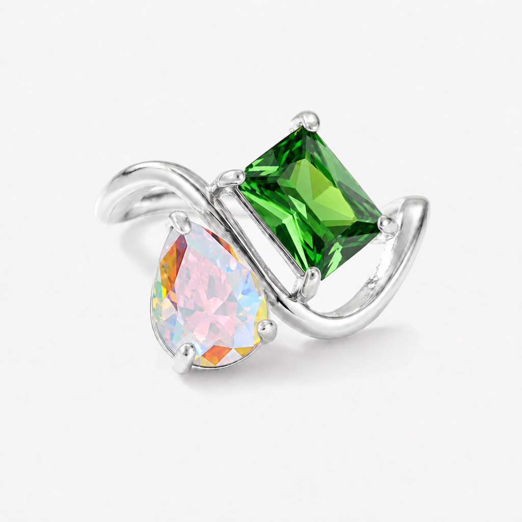 Verity Birthstone Duo Ring (Silver) — June & May birthstones
