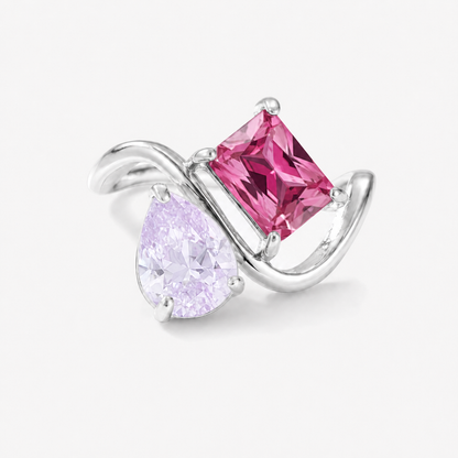 Verity Birthstone Duo Ring (Silver) — June & July birthstones