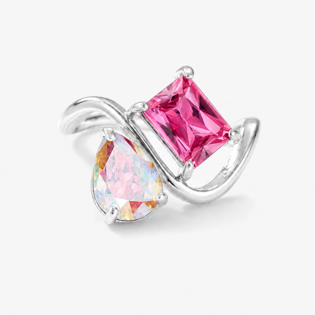 Verity Birthstone Duo Ring (Silver) — June & July birthstones