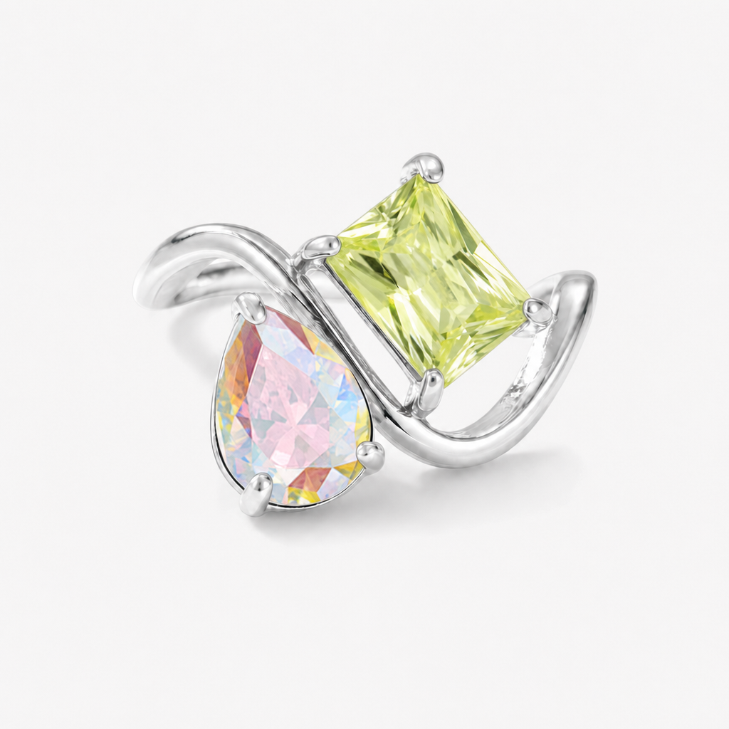 Verity Birthstone Duo Ring (Silver) — June & August birthstones