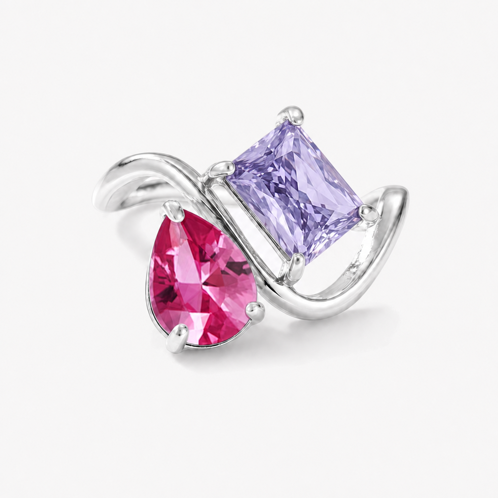 Verity Birthstone Duo Ring (Silver) — July & February birthstones