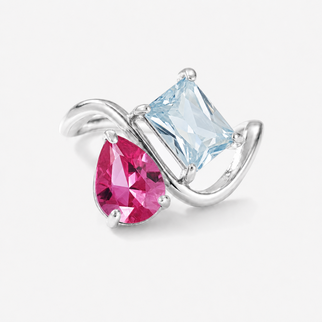 Verity Birthstone Duo Ring (Silver) — July & March birthstones