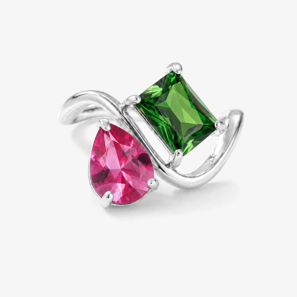 Verity Birthstone Duo Ring (Silver) — July & May birthstones