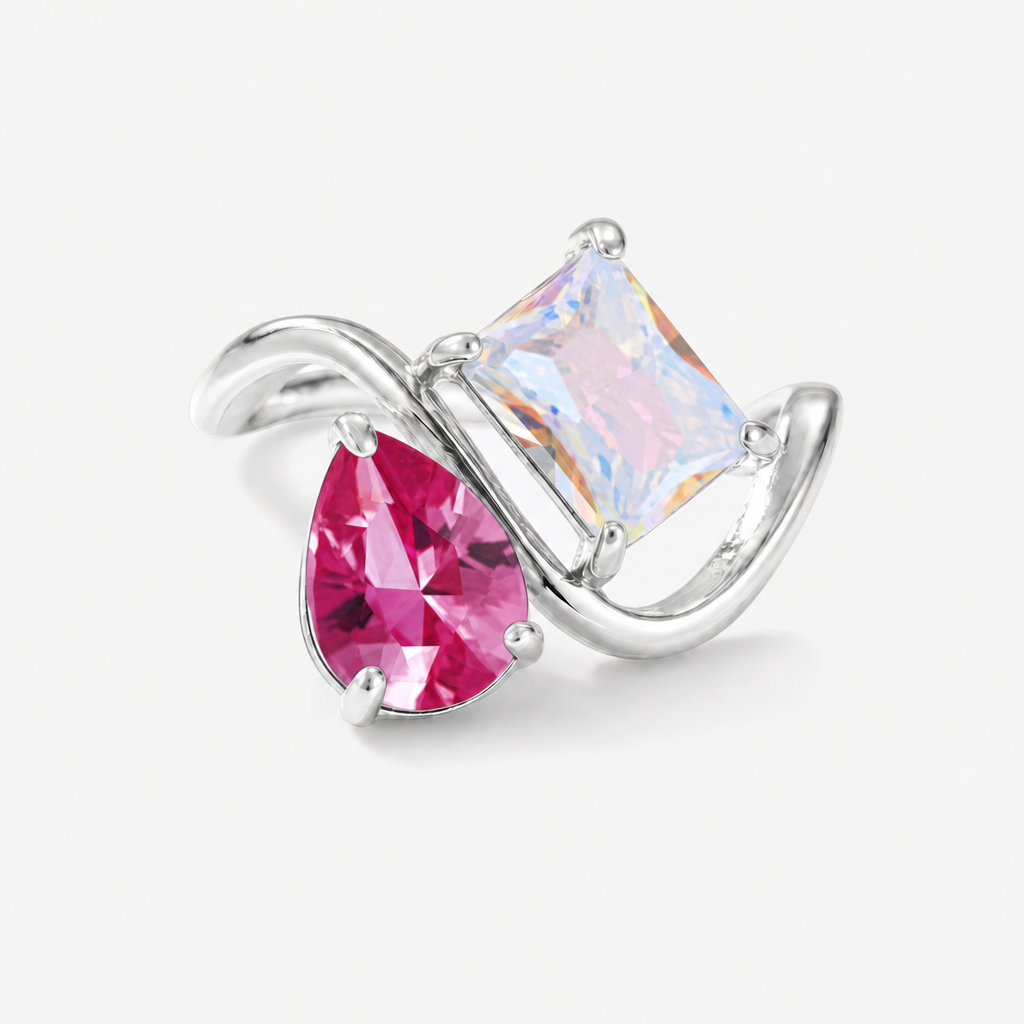 Verity Birthstone Duo Ring (Silver) — July & June birthstones