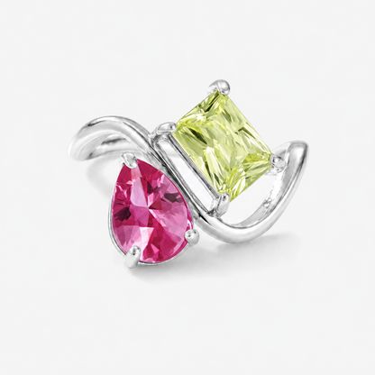 Verity Birthstone Duo Ring (Silver) — July & August birthstones