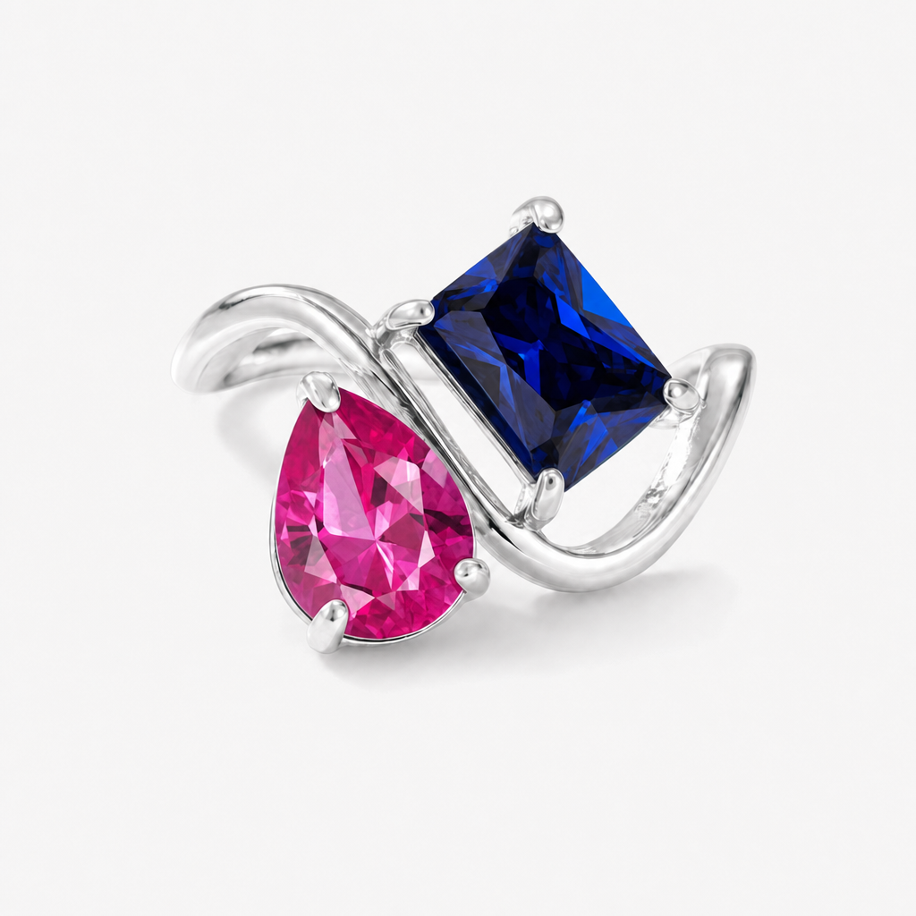 Verity Birthstone Duo Ring (Silver) — July & September birthstones