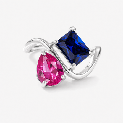 Verity Birthstone Duo Ring (Silver) — July & September birthstones