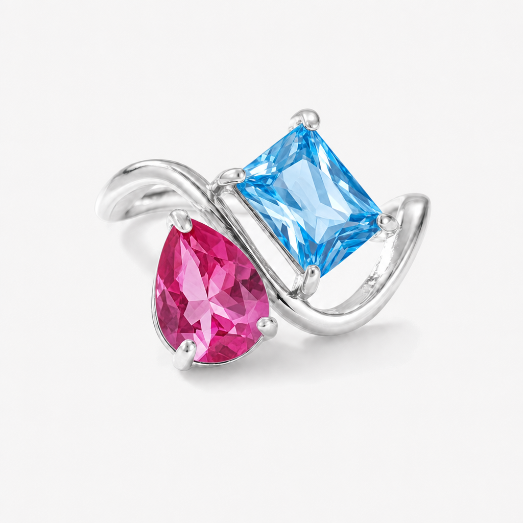 Verity Birthstone Duo Ring (Silver) — July & December birthstones