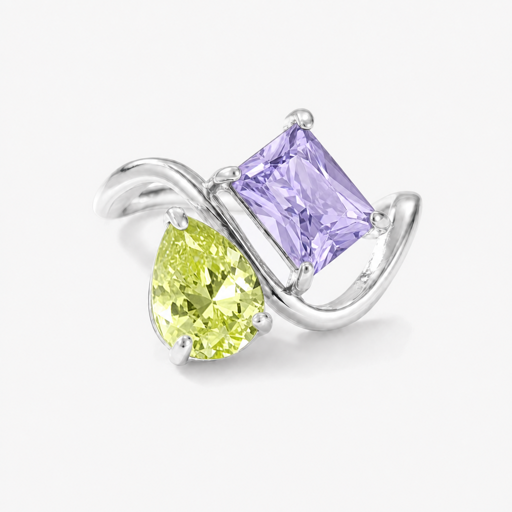 Verity Birthstone Duo Ring (Silver) — August & February birthstones