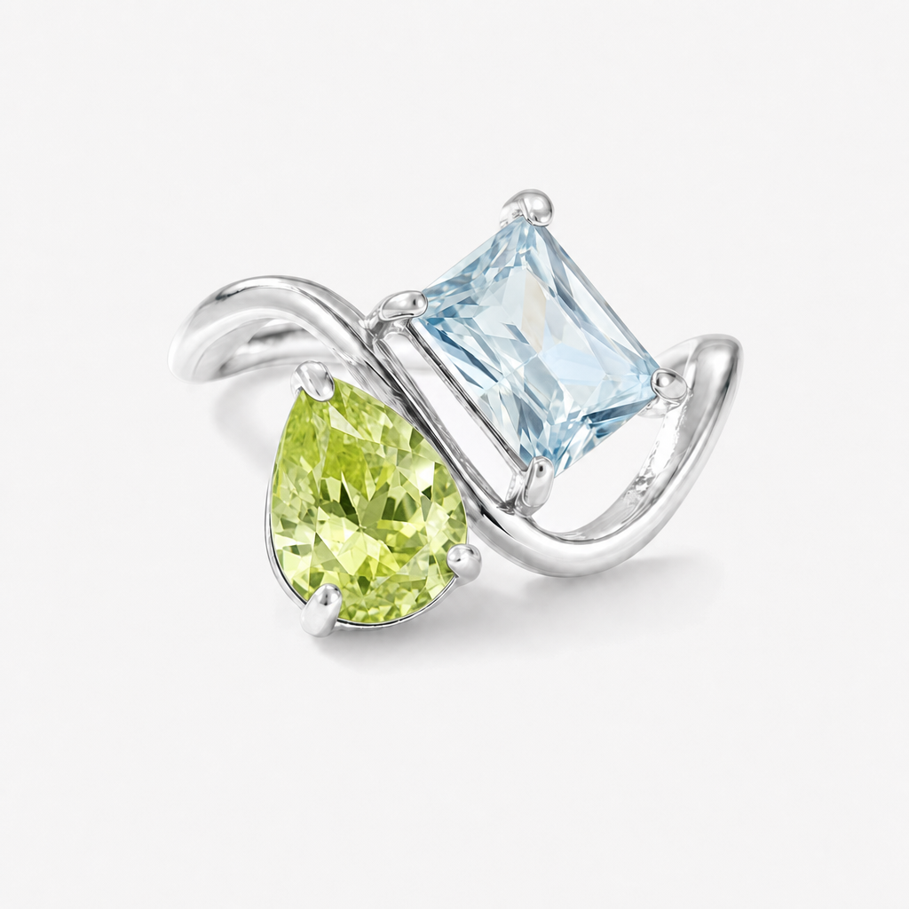 Verity Birthstone Duo Ring (Silver) — August & March birthstones