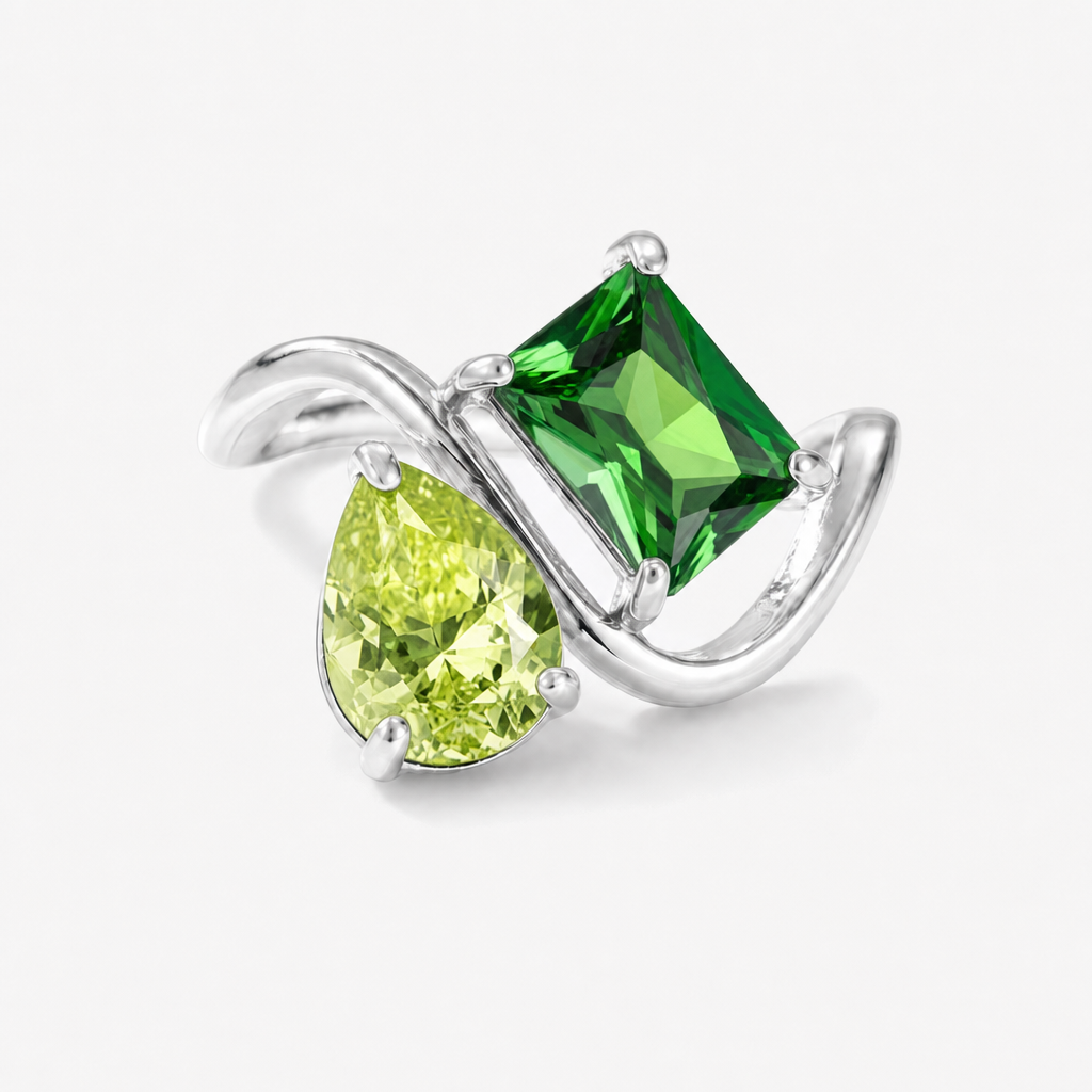 Verity Birthstone Duo Ring (Silver) — August & May birthstones