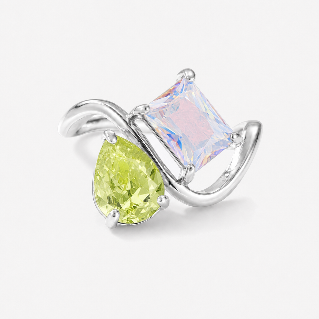 Verity Birthstone Duo Ring (Silver) — August & June birthstones