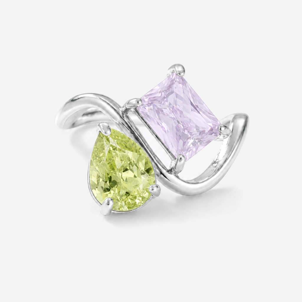 Verity Birthstone Duo Ring (Silver) — August & June birthstones