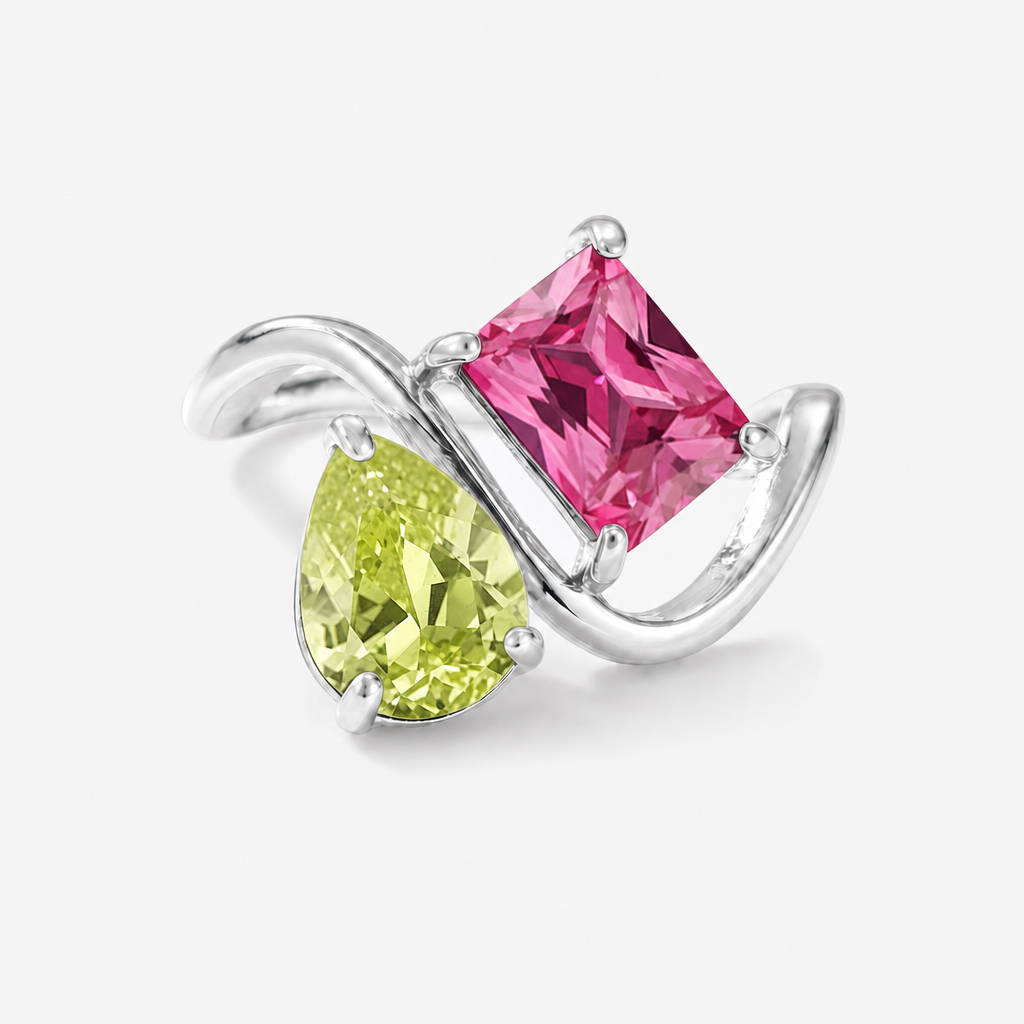 Verity Birthstone Duo Ring (Silver) — August & July birthstones