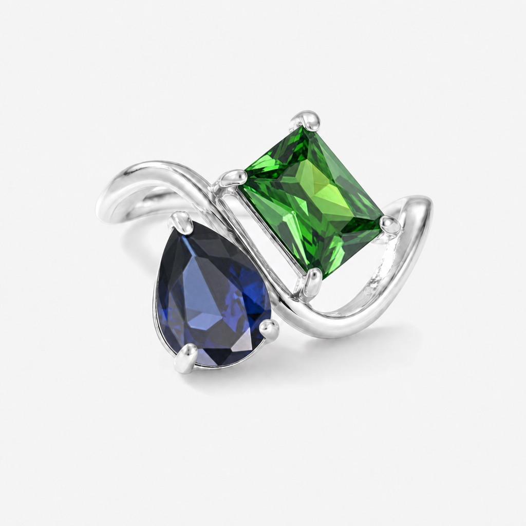 Verity Birthstone Duo Ring (Silver) — September & May birthstones