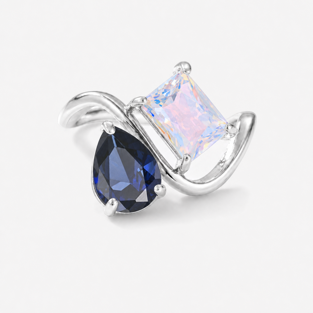 Verity Birthstone Duo Ring (Silver) — September & June birthstones