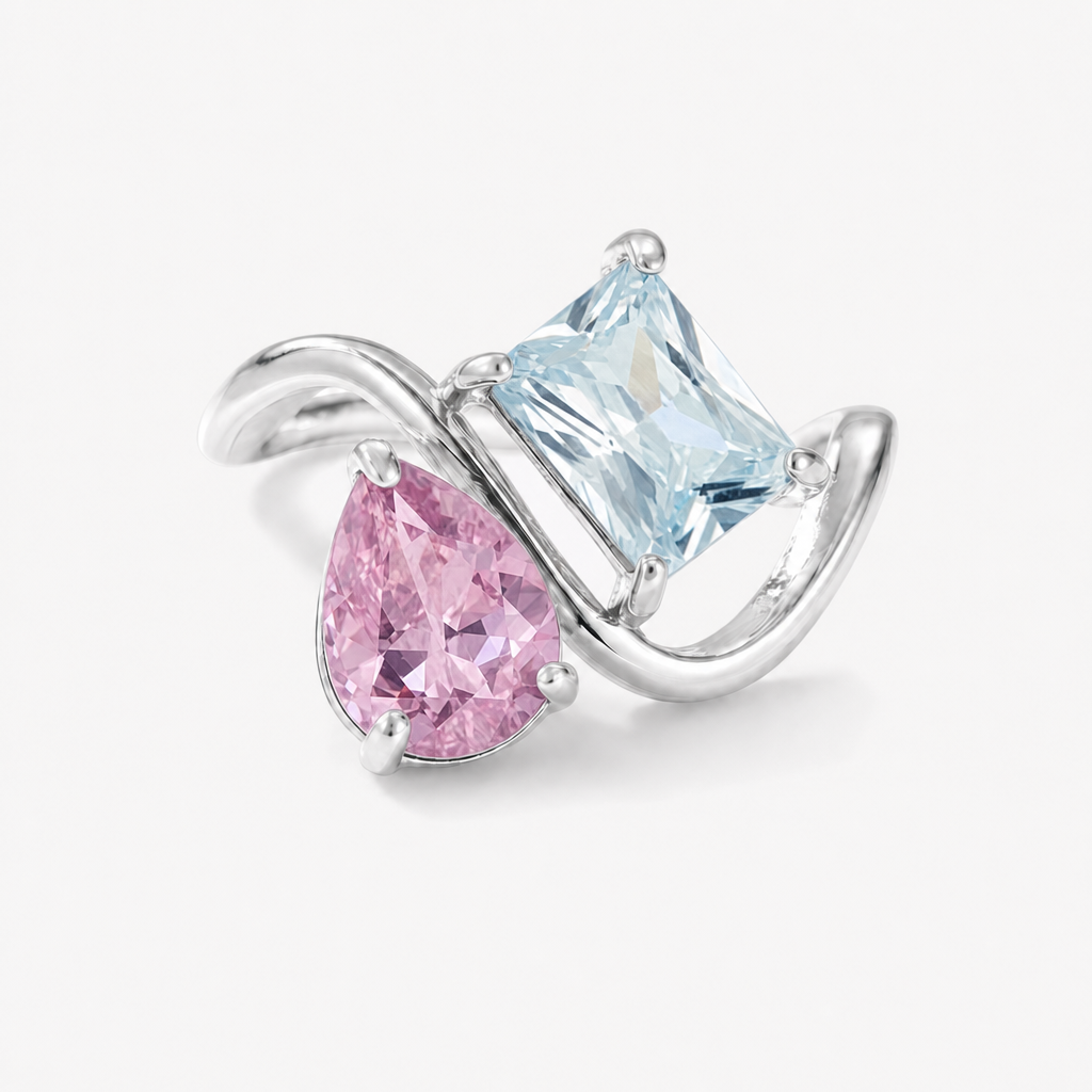 Verity Birthstone Duo Ring (Silver) — October & March birthstones