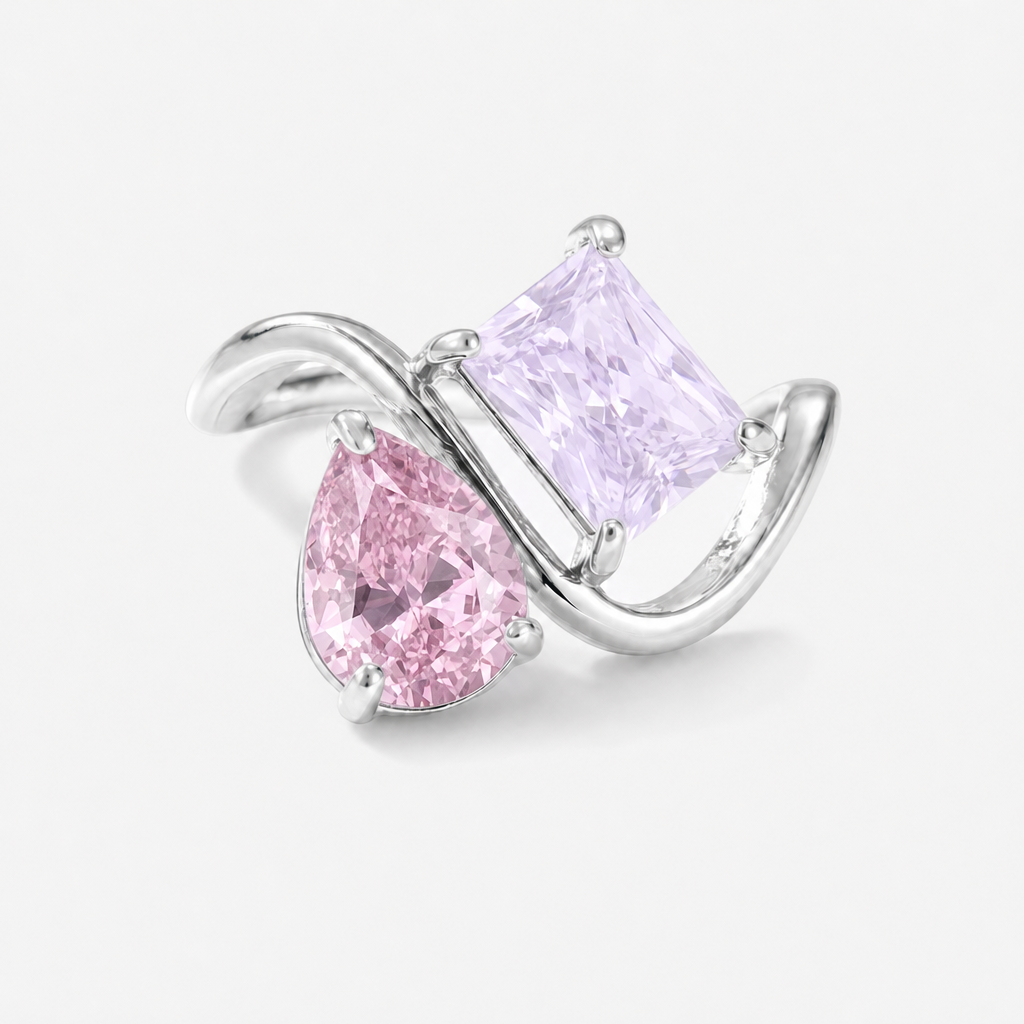 Verity Birthstone Duo Ring (Silver) — October & June birthstones