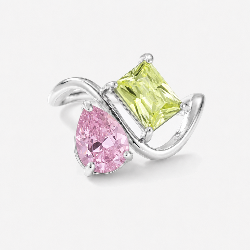 Verity Birthstone Duo Ring (Silver) — October & August birthstones