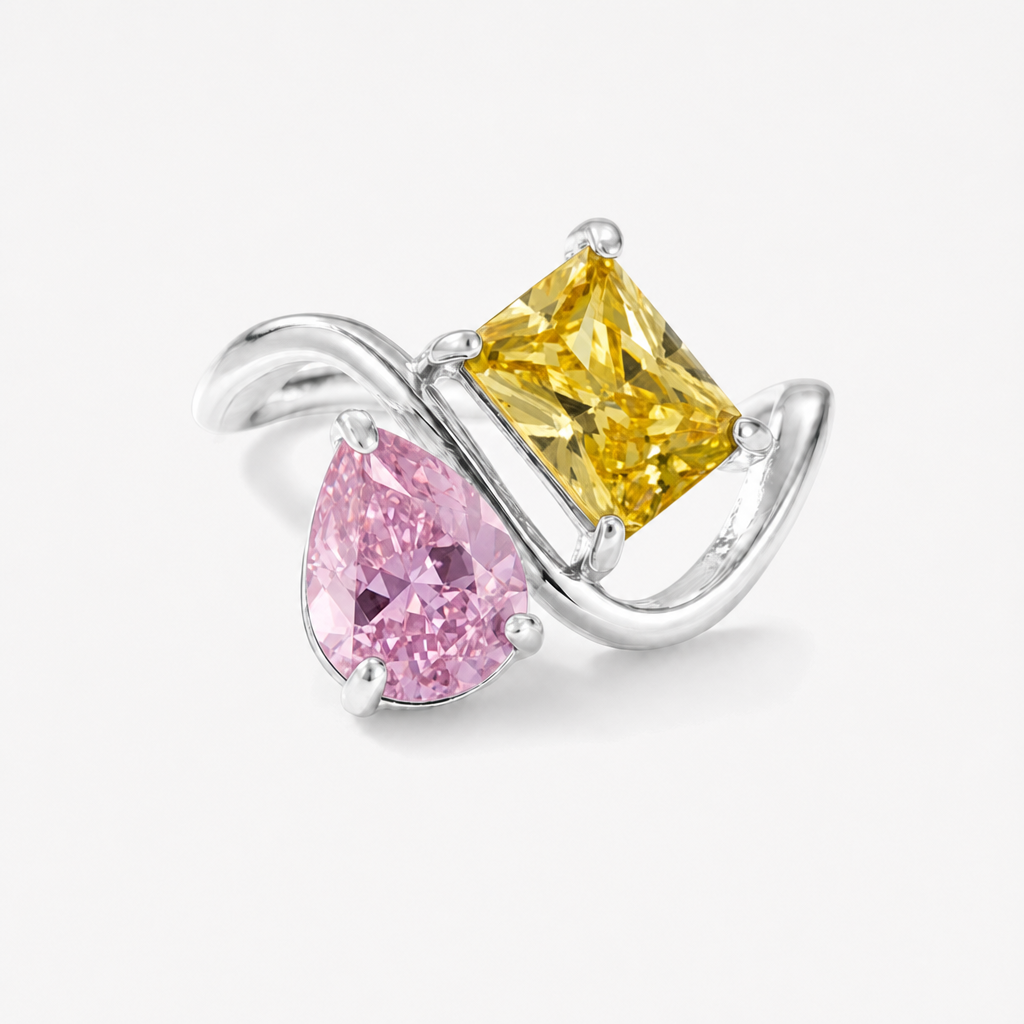 Verity Birthstone Duo Ring (Silver) — October & November birthstones