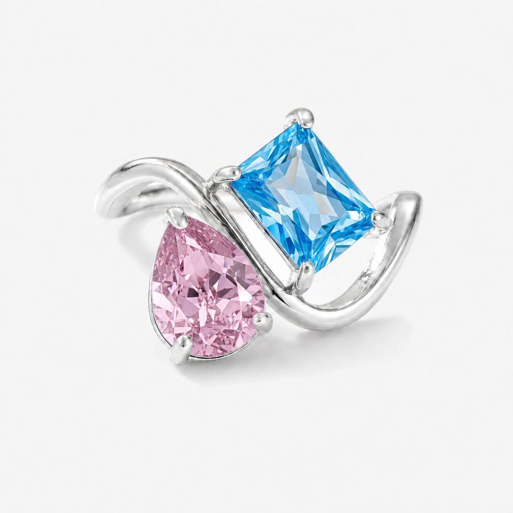 Verity Birthstone Duo Ring (Silver) — October & December birthstones