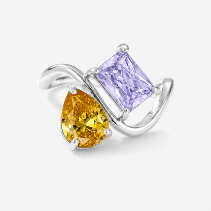 Verity Birthstone Duo Ring (Silver) — November & February birthstones