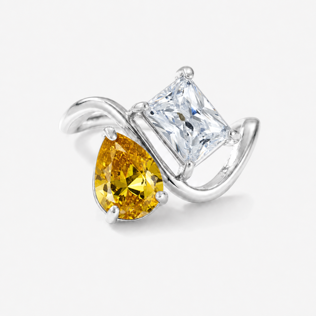 Verity Birthstone Duo Ring (Silver) — November & April birthstones