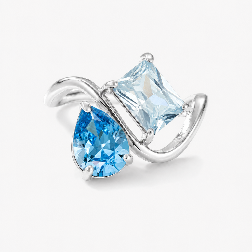 Verity Birthstone Duo Ring (Silver) — December & March birthstones