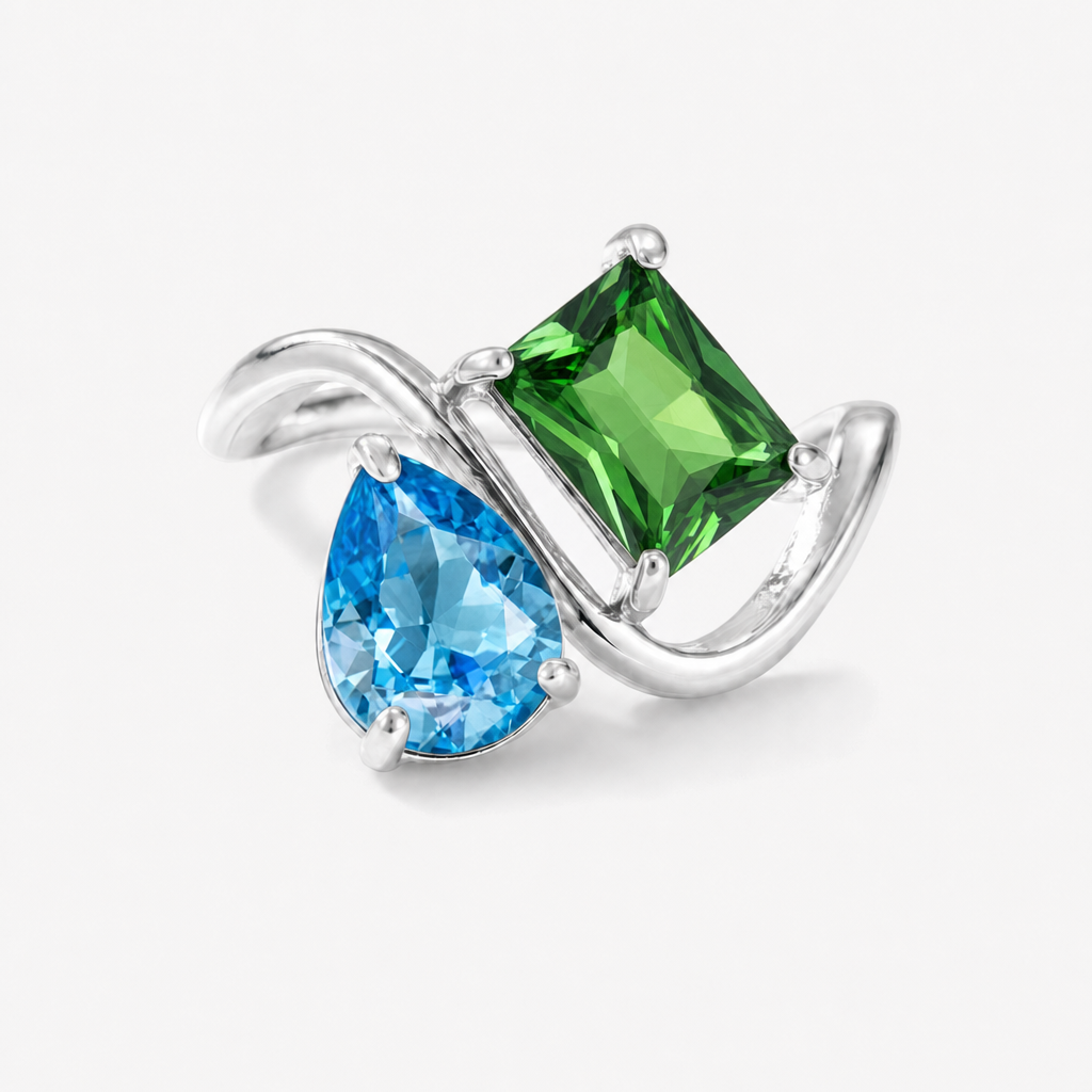 Verity Birthstone Duo Ring (Silver) — December & May birthstones