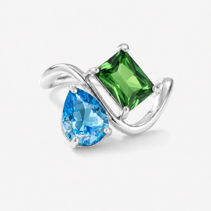 Verity Birthstone Duo Ring (Silver) — December & May birthstones