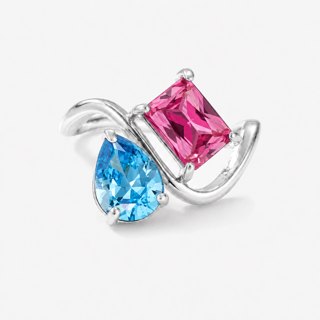 Verity Birthstone Duo Ring (Silver) — December & July birthstones