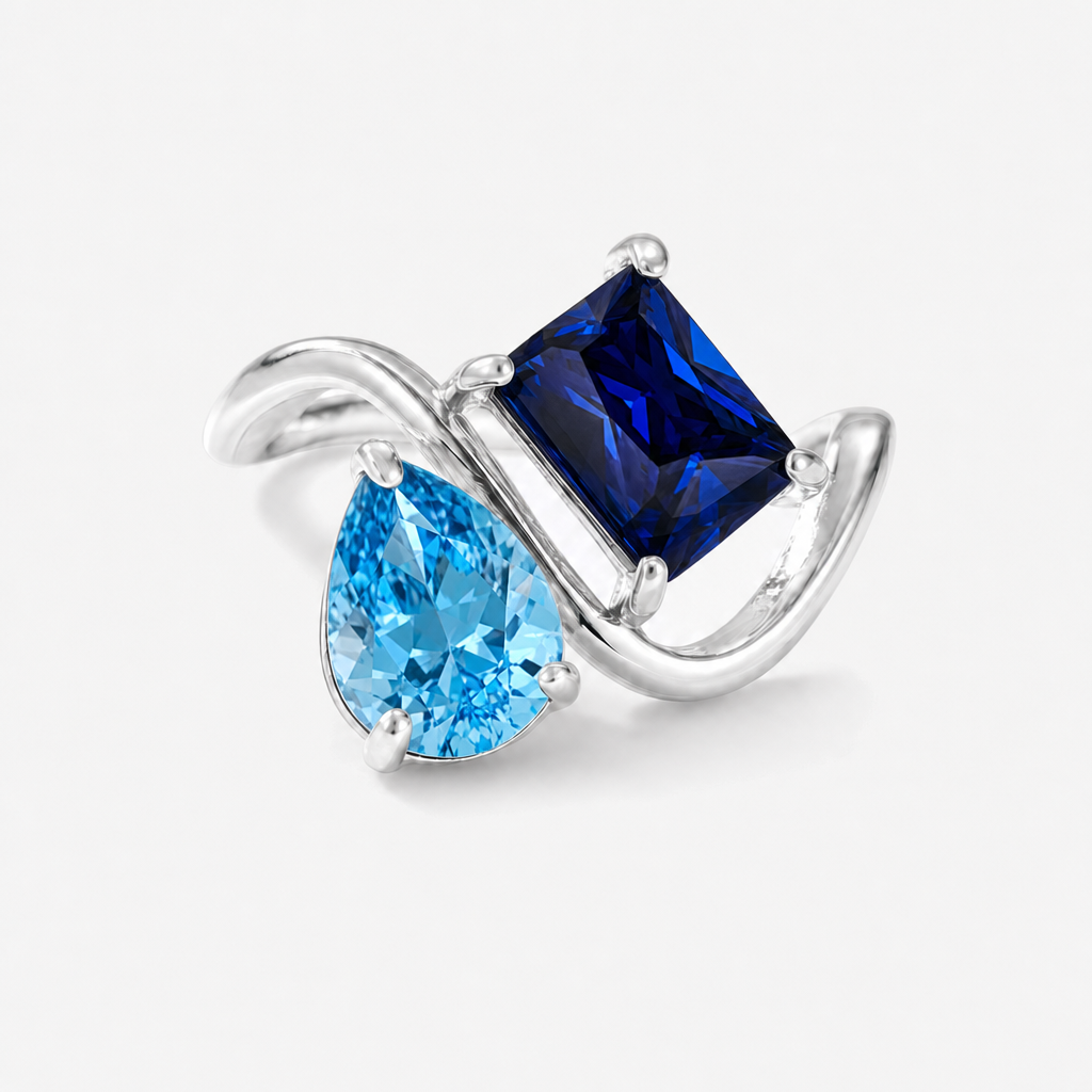 Verity Birthstone Duo Ring (Silver) — December & September birthstones
