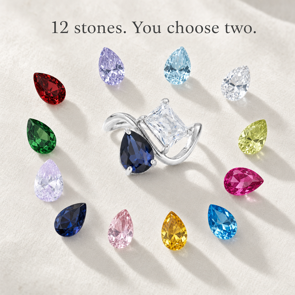 Verity Birthstone Duo Ring (Silver) - 12 stones, you choose two