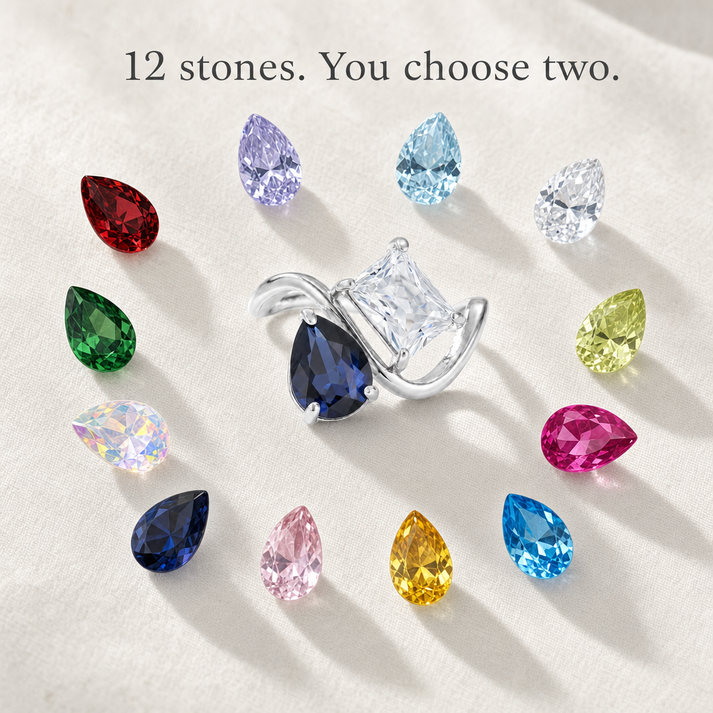Verity Birthstone Duo Ring (Silver) - 12 stones, you choose two
