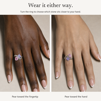 Verity Birthstone Duo Ring (Silver) - wear it either way, turn the ring to choose which stone sits closer to your hand