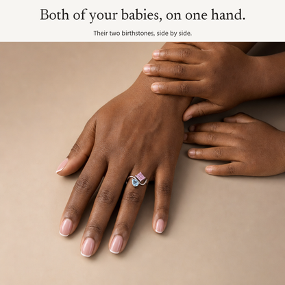 Verity Birthstone Duo Ring (Silver) - both of your babies' birthstones on one hand