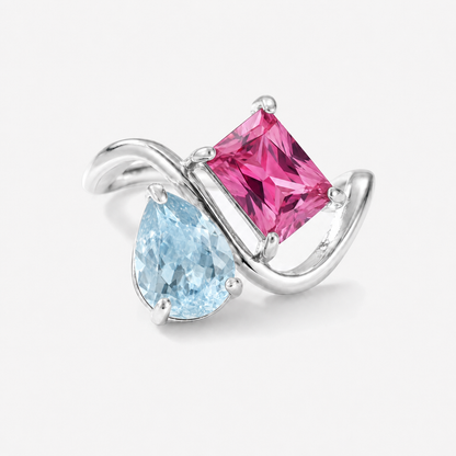 Verity Birthstone Duo Ring (Silver) - March & July birthstones